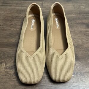 Vivaia Margot Square Toe V Cut Slip On Flats Tan Shoes Women's Size 39.5 EU